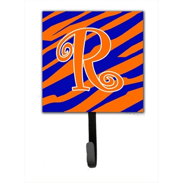 Carolines Treasures 4.25 x 6 in. Letter R Initial Tiger Stripe Blue and Orange Leash Or Key Hook CJ1036-RSH4 - main